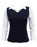 Girls Navy Blue Vest and Collared White Long Sleeve Undershirt