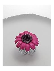 Deep Pink Flower Leather Ring In White Base