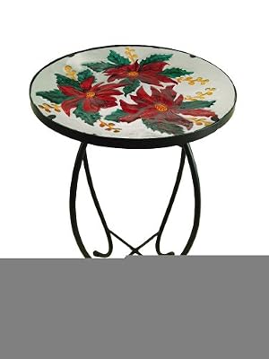 Poinsettias Round Glass Top Side Table