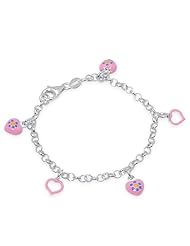 Unicornj Sterling Silver Childrens Bracelet with Pink and Blue Heart Charms