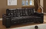Futon Sofa Bed with Button Tufted Design in Dark Brown Vinyl