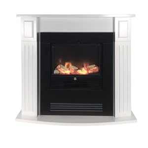 Elektrischer Kamin 1800W inkl. Kaminumrandung MDF Weiß Elektrokamin mit