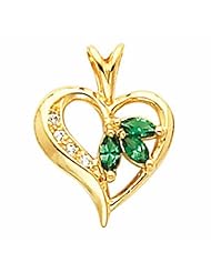 18K Yellow Gold Emerald and Diamond Heart Shaped Pendant -- LIFETIME WARRANTY