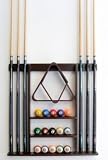 6 Pool Cue - Billiard Stick Wall Rack Made of Wood Mahogany Finish