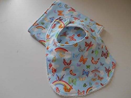 Butterfly and Rainbow Pattern Pretty Baby's Bib and Burp Cloth Set