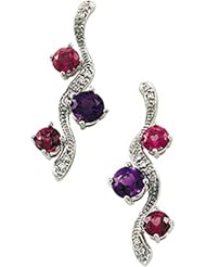 14K White Gold Amethyst, Pink Tourmaline, Mozambique Garnet and Diamond Earrings -- LIFETIME WARRANTY