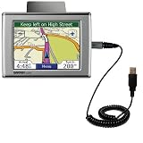 Coiled Power Hot Sync and Charge USB Data Cable w/ Tip Exchange for the Garmin Nuvi 350 - Gomadic Brand