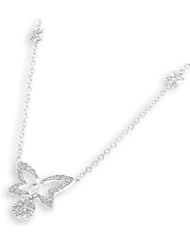 (X1000Diamond) 18K/750 White Gold Butterfly with Cluster Diamond Dangling Necklace (0.29 cttw, G-H Color, VS2-SI1 Clarity, 16"+1.5")