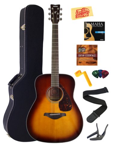 Yamaha FG700SBS Folk Acoustic Guitar Bundle with Hard Case, Strap, Strings, Stringwinder, Picks, Capo, Instructional DVD, and Polishing Cloth- Brown Sunburst On Sale
