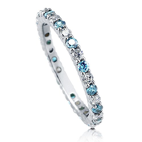 BERRICLE Sterling Silver Round Simulated Blue Topaz Cubic Zirconia CZ Wedding Eternity Band Ring