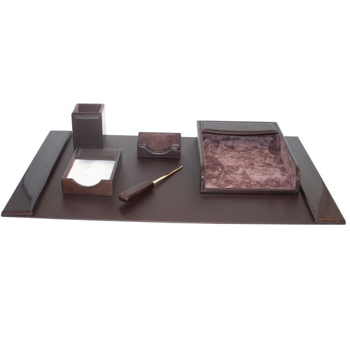 6 Piece Desk Set - Dark Brown Leather