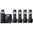 Panasonic KX-TG6645B DECT 6.0 Cordless Phone with Answering System, Black, 5 Handsets