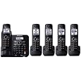 Panasonic KX-TG6645B DECT 6.0 Cordless Phone with Answering System, Black, 5 Handsets
