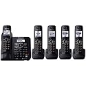 Panasonic KX-TG6645B DECT 6.0 Cordless Phone with Answering System, Black, 5 Handsets