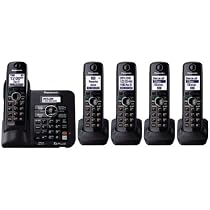 Panasonic KX-TG6645B DECT 6.0 Cordless Phone with Answering System, Black, 5 Handsets