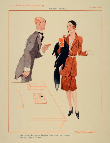 1930 French Print Art Deco Woman Fashion Hy Fournier - Original Print