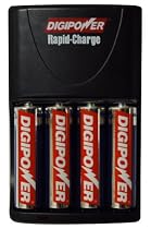 Digipower DPS-2500 Slim Travel Plug-In AA/AAA Battery Charger with 4 AA 2300mAh Batteries (Black)