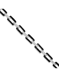 Sterling Silver 7.5in Single Line White Cz & Double Line Black Cz Bracelet