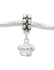 Sterling Silver Double Sided Cupcake Dangle Bead Charm