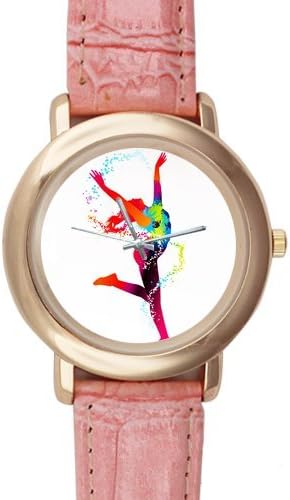 Gymnastics Printing Pink Leather Wristband/Quartz Movement/ Lady's Alloy Wrist Watch