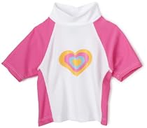 Flap Happy Girls Groovy Kohala Screen Print Colorblock Rash Guard Shirt, Whit/Azalea