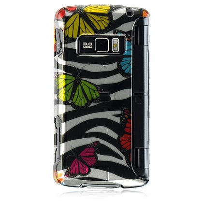 Premium Hard Designer Crystal Snap-on Case for LG enV3 VX9200 - Cool Silver Rainbow Zebra Butterfly Design