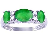 14K Yellow or White Gold Three-Stone Oval Gemstone and Diamond Anniversary Ring-Emerald-full, half sizes from 5-8.5