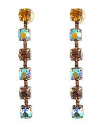 Earrings - E63 - Gold Tone Drop - Swarovski (tm) Crystals ~ Topaz Mix