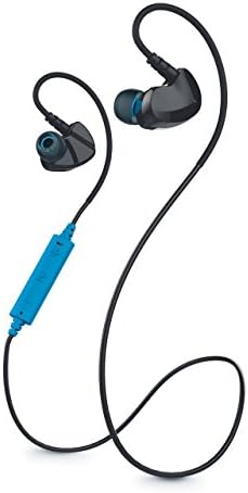 Avier XE5 Wireless Bluetooth 4.0 Sport Sweat-proof Earbuds with Flexible Memory Wire Around-the-Ear Hooks for Running and Workouts. Built-in Microphone and 12 Hour Battery - Black/Blue - AV-BTE02-400