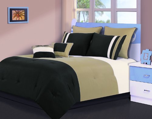 Beverly Hills Polo Club 5-Piece Full/Queen Tri Panel Comforter Set, Mocha