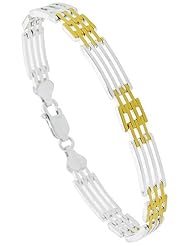Sterling Silver 2-tone Italian Bar Bracelet, 1/4 inch wide