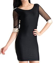 Sexy Scoop Neck Elbow Length Sleeves Mesh Spandex Bandage Dress/Bodycon Dress/Mini Dress 
