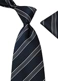 100% Woven Mens Neck Tie + Pocket Square Hand Made Tie and Hanky Set 2502-02 Navy Gray