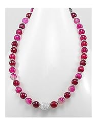 Deep Pink Agate Necklace In Brass