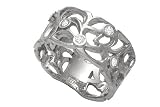 14K White Gold Hand-Crafted Matte-Finish Designer Ring, Enhanced with Bezel Set Diamonds.
