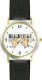 Pianist Hands Playing Piano Classical Musician 2 - WATCHBUDDY&reg; DELUXE TWO-TONE THEME WATCH - Arabic Numbers - Black Leather Strap-Size-Large ( Men's Size or Jumbo Women's Size )