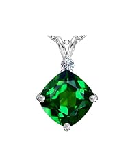 Original Star K (tm) Large 12mm Cushion Cut Simulated Emerald Pendant in 925 Sterling Silver