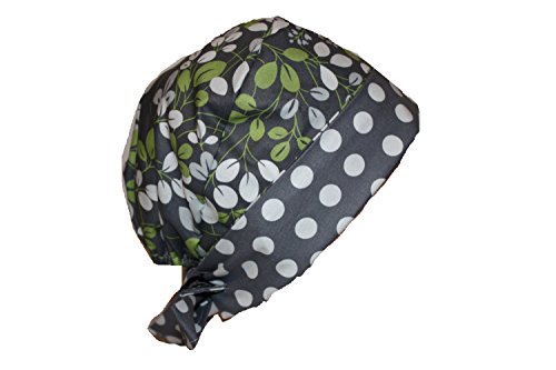 Surgical Scrub Hat Cap Green Grey White Dots Pixie