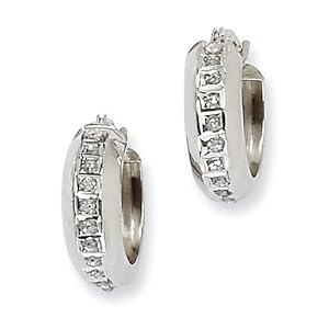 Genuine IceCarats Designer Jewelry Gift 14K White Gold Diamond Fascination Round Hinged Hoop Earrings In 14K White Gold