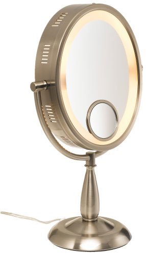 This is beautiful double sided, lighted on both sides pedestal makeup mirror 