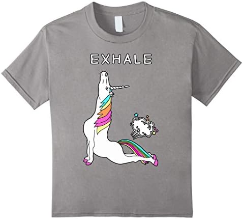 Kids Exhale T shirt / Unicorn With Rainbow Yoga funny Shirt 8 Slate