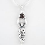 Garnet Lunar Goddess Pendant in Sterling Silver with Stars on 18' Snake Chain, #8691