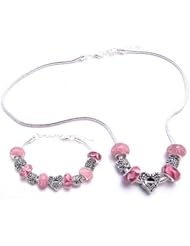 Angel Wing Heart Charm Bracelet and Necklace Gift Set Girls Pandora Style