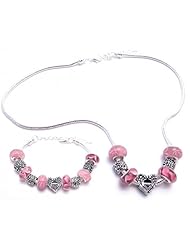 Angel Wing Heart Charm Bracelet and Necklace Gift Set Girls Pandora Style Gift Boxed