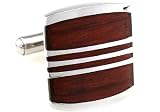 Stainless Steel Silver Torrent Racing Stripes with Cherry Wood Inlay Finish Cufflinks Cuff Links