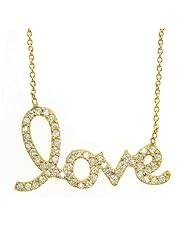 925 Sterling Silver Gold Plated Zirconia Love Pendant Necklace 16" + 2" Extender