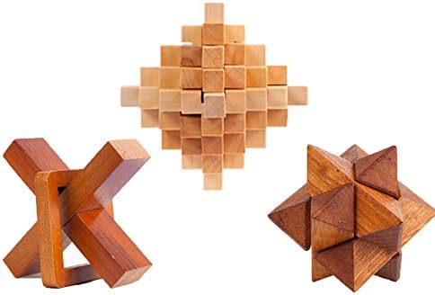 Large Wooden Puzzle 3-D Brainteaser 3-Pack
