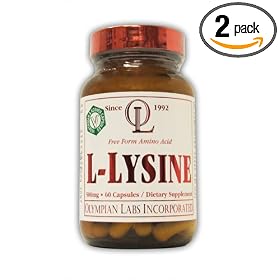 Olympian Labs L-Lysine, 500mg, 60 Capsules  (Pack of 2) (Packaging May Vary)