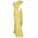 Womens Fashion - Indian Sari in Cotton with Chikan Embroidery Yellow