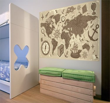 Imagen 1 de Tenvinilo - Vinilo Infantil Mapa Viajes Clásico - Talla : 45 x 26